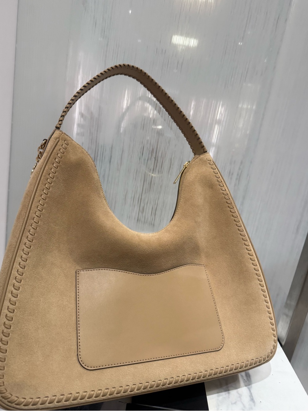 MICHAEL KORS Nayla Medium Suede Hobo Shoulder Bag camel NWT - Picture 4 of 12